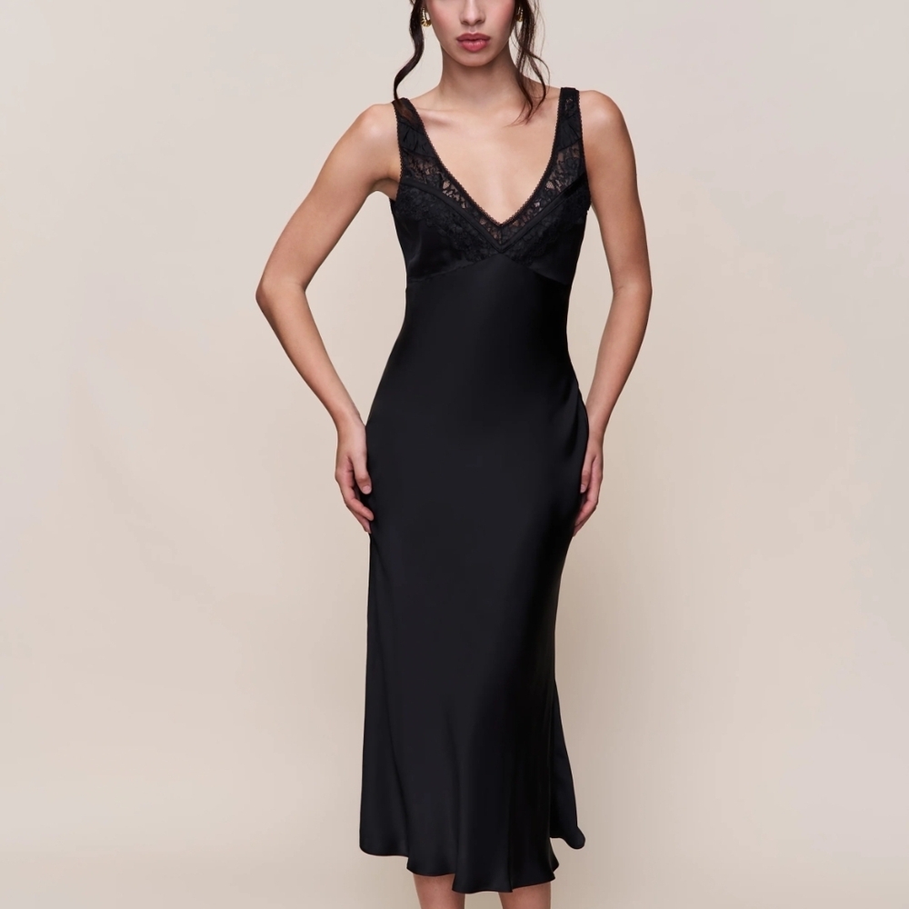 Danielle Guizio Black Lace Detail Slip Dress